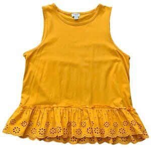 J Crew Women’s Size Medium Sleeveless Round Neck Eyelet Hem Tank Top Gold